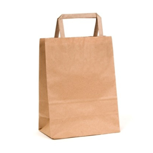 Recycled Brown Paper Small Carry Bag with flat paper handles (Pack of 50)