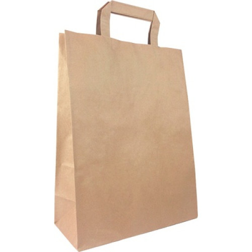 Recycled Brown Paper Small Carry Bag with flat paper handles (Pack of 50)