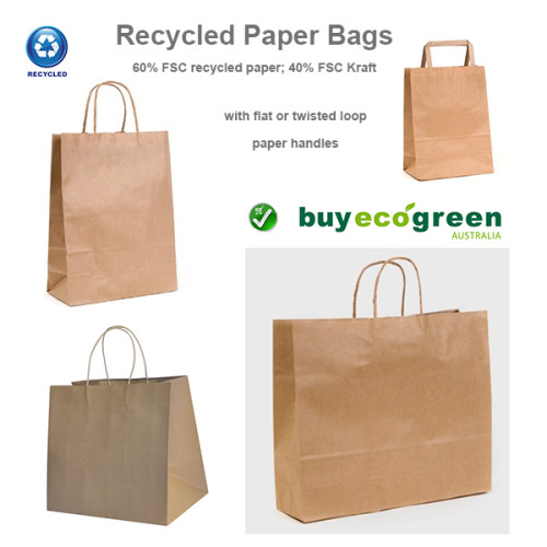 Recycled Brown Paper Small Carry Bag with flat paper handles (Pack of 50)