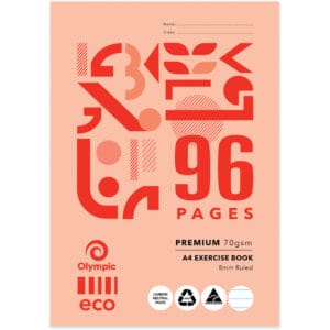 Eco Exercise Book A4 8mm Ruled 96 Pages