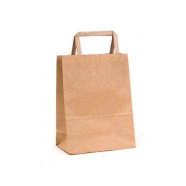 Recycled Brown Paper Mini Carry Bag with flat paper handles (Pack of 50)