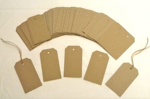 Recycled Swing Tags - Eco Brown 230gsm Duplex Swing Tags 55mm x 90mm (pack of 100).