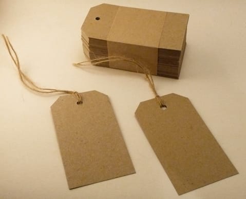 Recycled Swing Tags - Eco Brown 230gsm Duplex Swing Tags 55mm x 90mm (pack of 100).